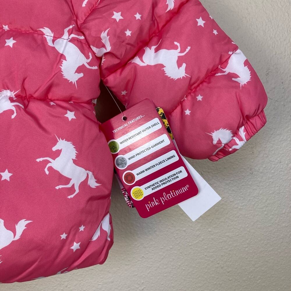 Pink Platinum Pink Unicorn Girls Winter Coat Size 18 Month Zip Up with Hood - Picture 2 of 6